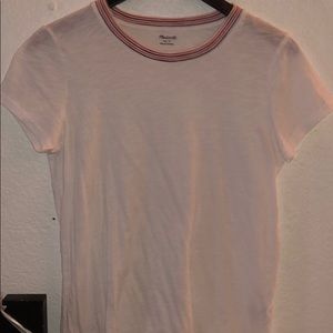 White with red and blue stripes madewell T-shirt